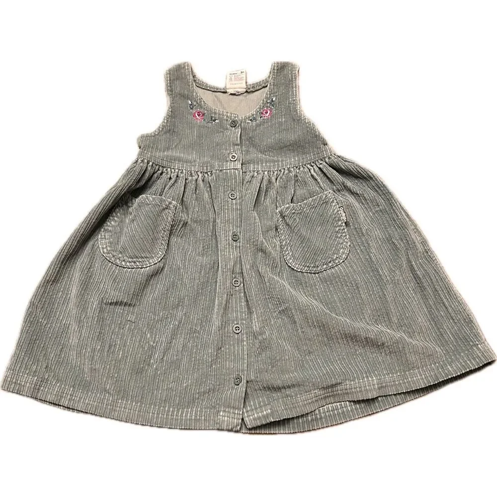 Vintage‎ Girls OshKosh B'Gosh Green Floral Corduroy Dress Jumper 6